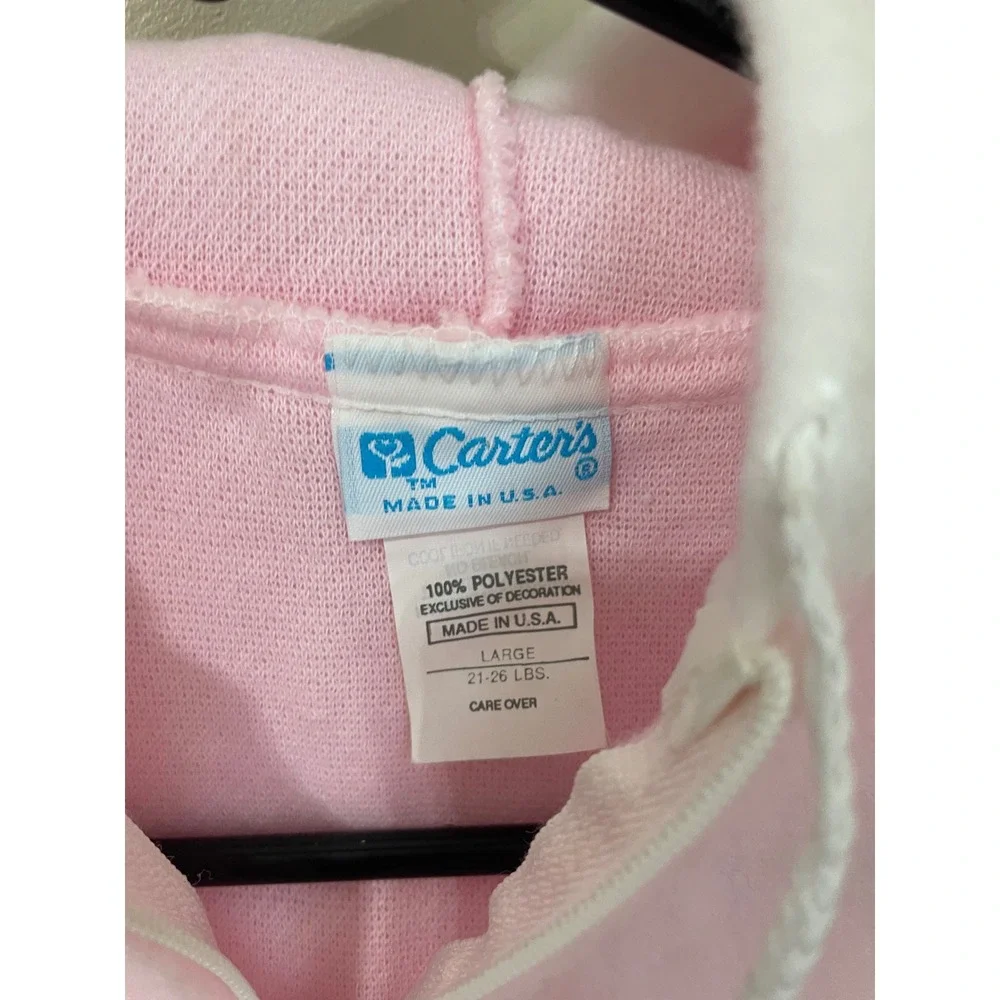 Vtg 80s Carters Pink Fleece Hooded Footed Sleeper Bunny Deadstock 21-25lbs L